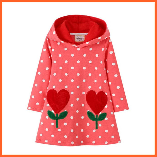 whatagift.com.au T7281 dots / 3T Flamingo Printed Girls Long Sleeve Dresses Hoodies