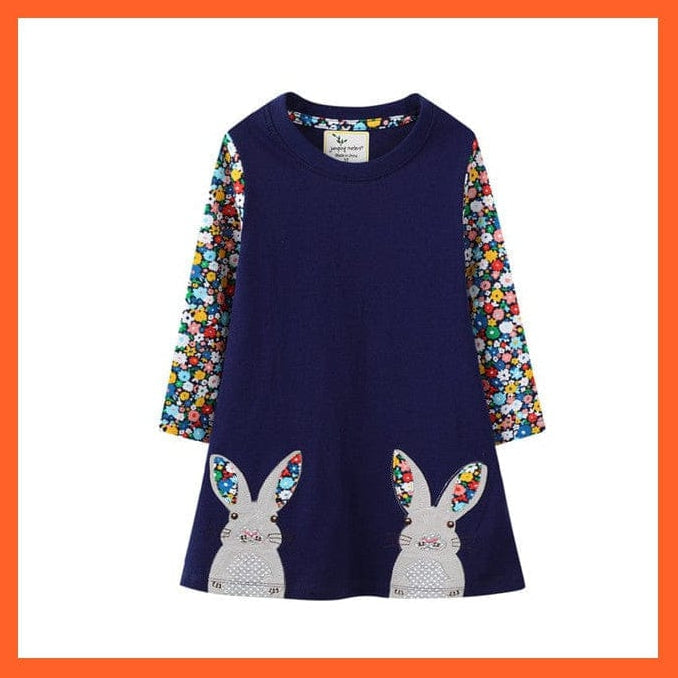 whatagift.com.au T7539 navy / 24M Cotton Clothes Animals Embroidery Bunny Dress For Girls