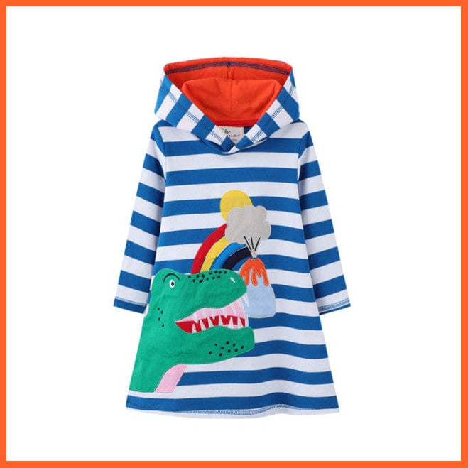 whatagift.com.au T7795 Dinosaur / 2T / China Star Printed Girls Long Sleeve Dresses Hoodies