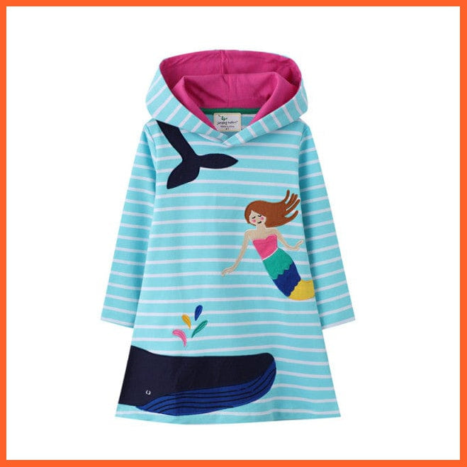 whatagift.com.au T7796 Mermaid / 7T / China Star Printed Girls Long Sleeve Dresses Hoodies