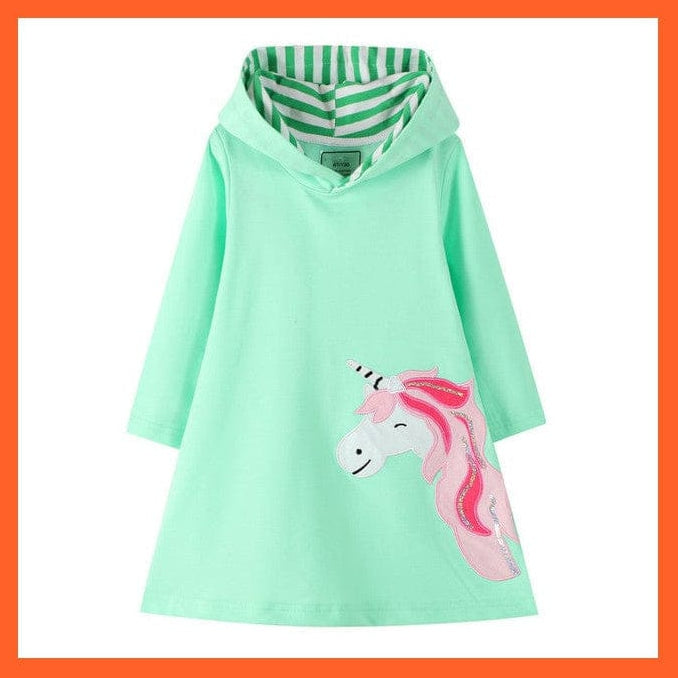 whatagift.com.au T8116 Unicorn / 3T Flamingo Printed Girls Long Sleeve Dresses Hoodies