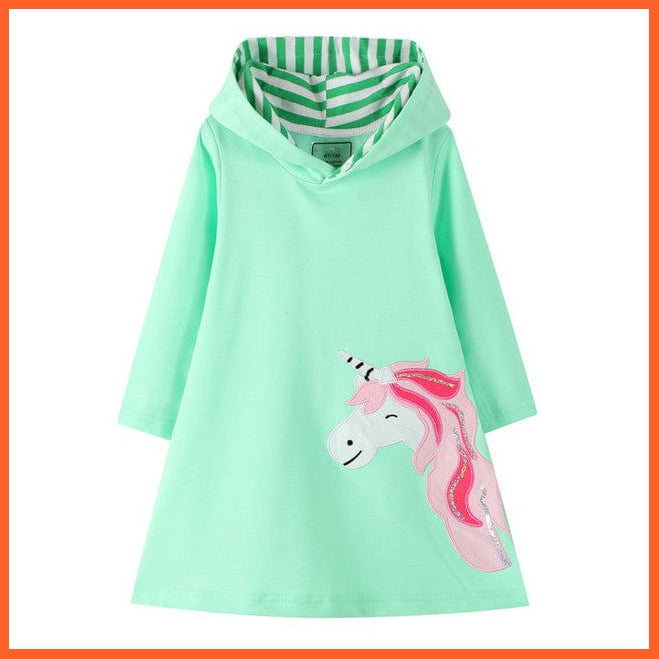 whatagift.com.au T8116 Unicorn / 7T Flamingo Printed Girls Long Sleeve Dresses Hoodies