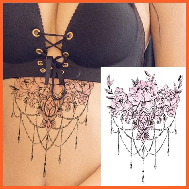1 Piece Under Boob Sternum Temporary Tattoos | Spiritual Symbols Lotus Pattern Body Art Sexy Waist Tattoo Stickers | whatagift.com.au.