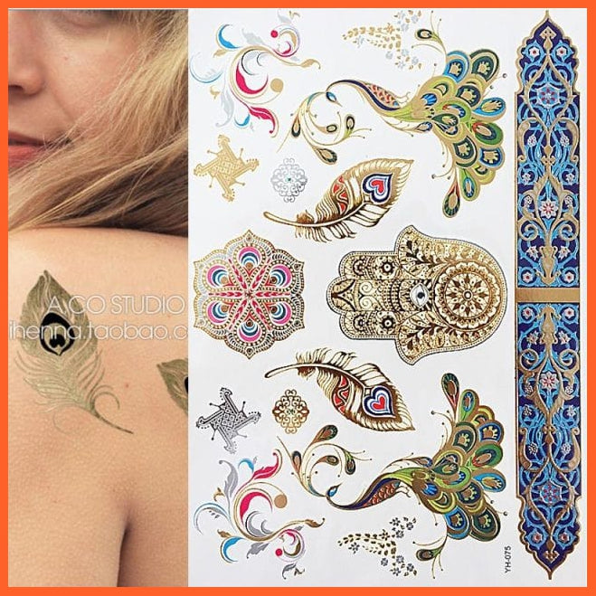 1 Sheet Flash Tattoo Boho Metallic Gold Body Art Stickers | Triangle Blue Shimmering Jewellery Festival Temporary Tattoos | whatagift.com.au.