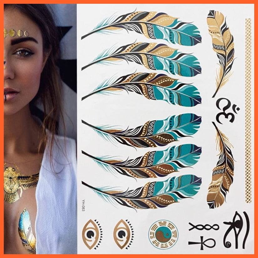 12 Sheets Metallic Temporary Tattoos | Gold Boho Waterproof Flash Tattoo Sticker Designs For Women Girls | whatagift.com.au.