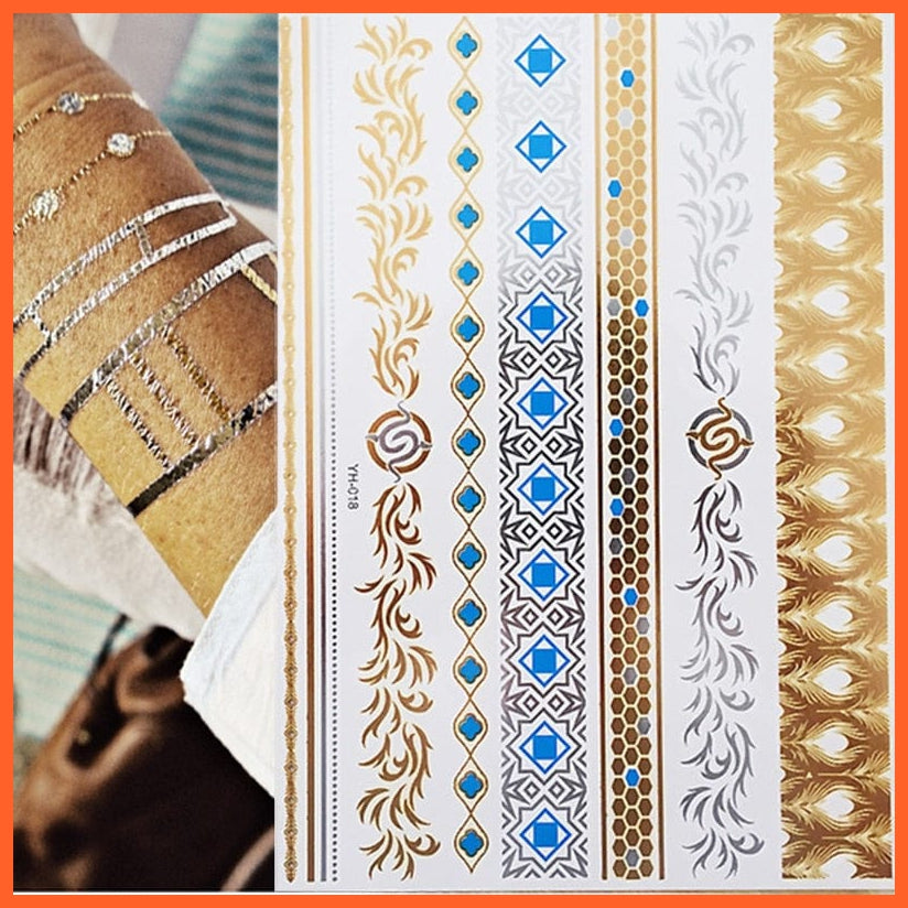 12 Sheets Metallic Temporary Tattoos | Gold Boho Waterproof Flash Tattoo Sticker Designs For Women Girls | whatagift.com.au.