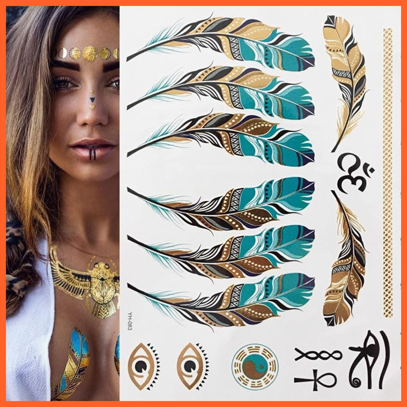 12 Sheets Metallic Temporary Tattoos | Gold Boho Waterproof Flash Tattoo Sticker Designs For Women Girls | whatagift.com.au.