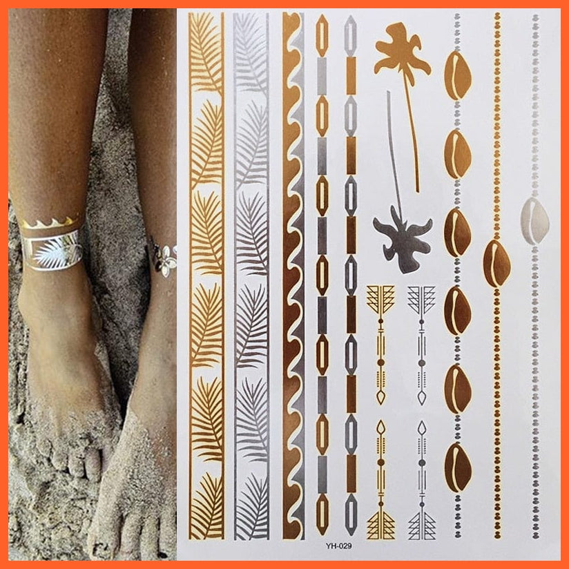 12 Sheets Metallic Temporary Tattoos | Gold Boho Waterproof Flash Tattoo Sticker Designs For Women Girls | whatagift.com.au.