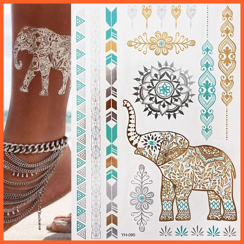12 Sheets Metallic Temporary Tattoos | Gold Boho Waterproof Flash Tattoo Sticker Designs For Women Girls | whatagift.com.au.