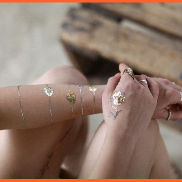 1Pc Summer Style Men Women Body Art | Gold Metallic Tattoo Sticker Chain Bracelet Fake Jewelry Waterproof Temporary Tattoo | whatagift.com.au.