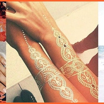 1Pcs New Metallic Gold Silver Body Art Temporary Tattoo | Sexy Non-Toxic Flash Tattoos Sticker For Women Men | whatagift.com.au.