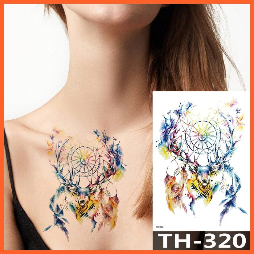 1Pcs Temporary Tattoo Sticker | Fox King Owl Totem Large Arm Body Art Sticker For Men Women | whatagift.com.au.