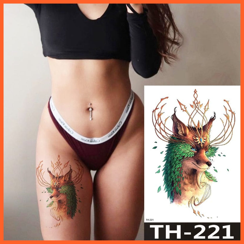 1Pcs Temporary Tattoo Sticker | Fox King Owl Totem Large Arm Body Art Sticker For Men Women | whatagift.com.au.