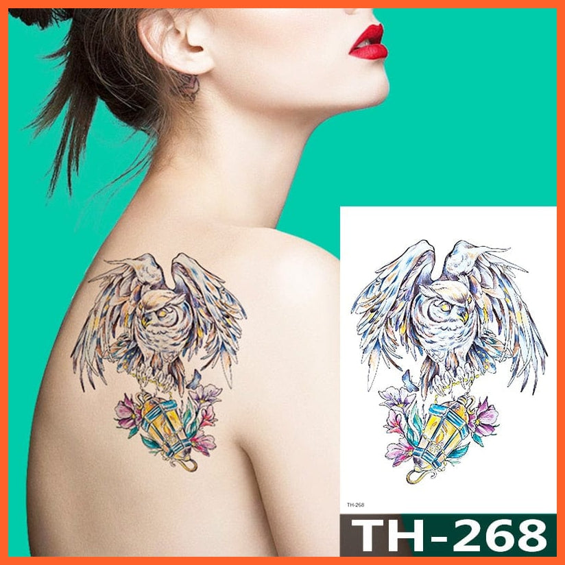 1Pcs Temporary Tattoo Sticker | Fox King Owl Totem Large Arm Body Art Sticker For Men Women | whatagift.com.au.