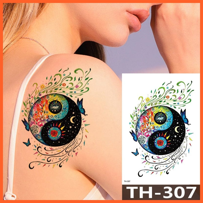 1Pcs Temporary Tattoo Sticker | Fox King Owl Totem Large Arm Body Art Sticker For Men Women | whatagift.com.au.