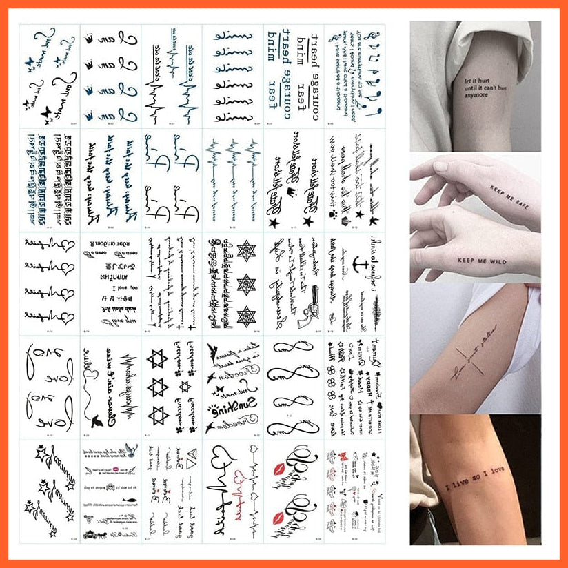 30 Sheet Waterproof Temporary Tattoo Stickers | Black Devil Sleep English Letters Body Art For Women Men | whatagift.com.au.
