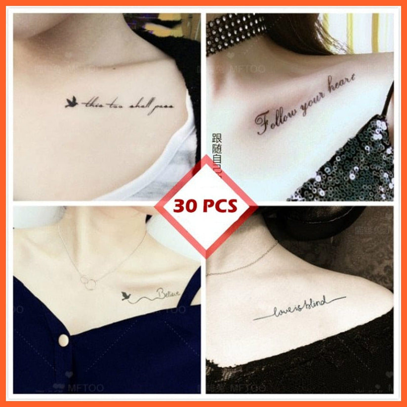 30 Sheet Waterproof Temporary Tattoo Stickers | Black Devil Sleep English Letters Body Art For Women Men | whatagift.com.au.