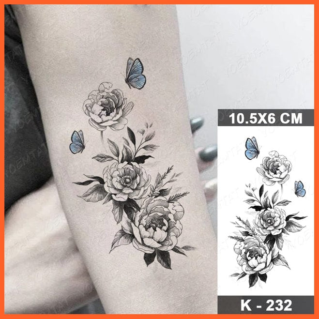 whatagift.com.au Tattoo 40-K232 Waterproof Temporary Tattoo Sticker | Snake Flower Rose Flash Tattoos