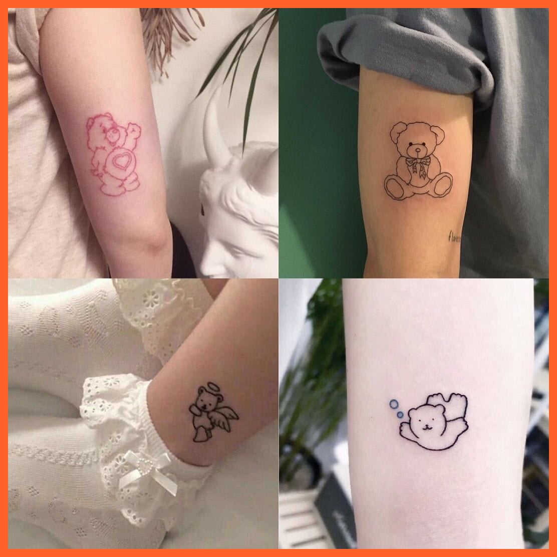 48Pcs/Lot Cute Bear Love Flower Cherry Lovely Tattoo Temporary Tatto Stickers For Women Water Transfer Fake False Tattos | whatagift.com.au.