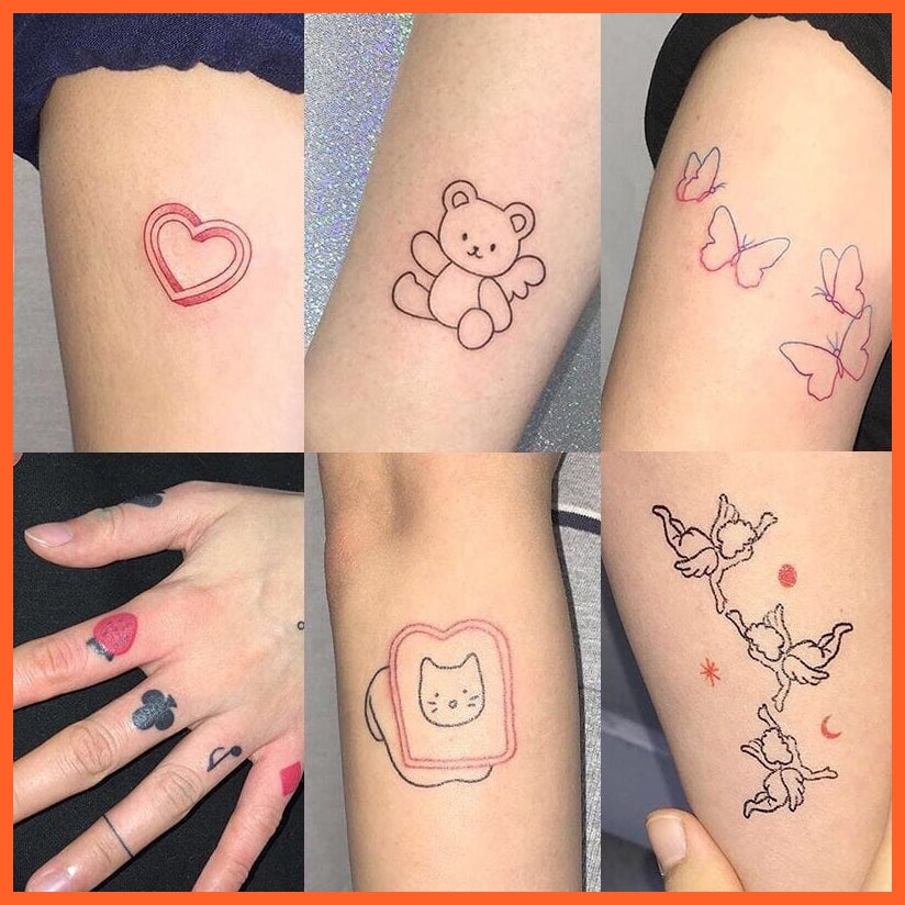 48Pcs/Lot Cute Bear Love Flower Cherry Lovely Tattoo Temporary Tatto Stickers For Women Water Transfer Fake False Tattos | whatagift.com.au.