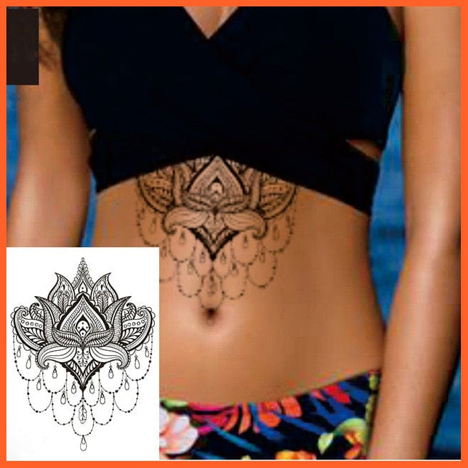1 Piece Under Boob Sternum Temporary Tattoos | Spiritual Symbols Lotus Pattern Body Art Sexy Waist Tattoo Stickers | whatagift.com.au.