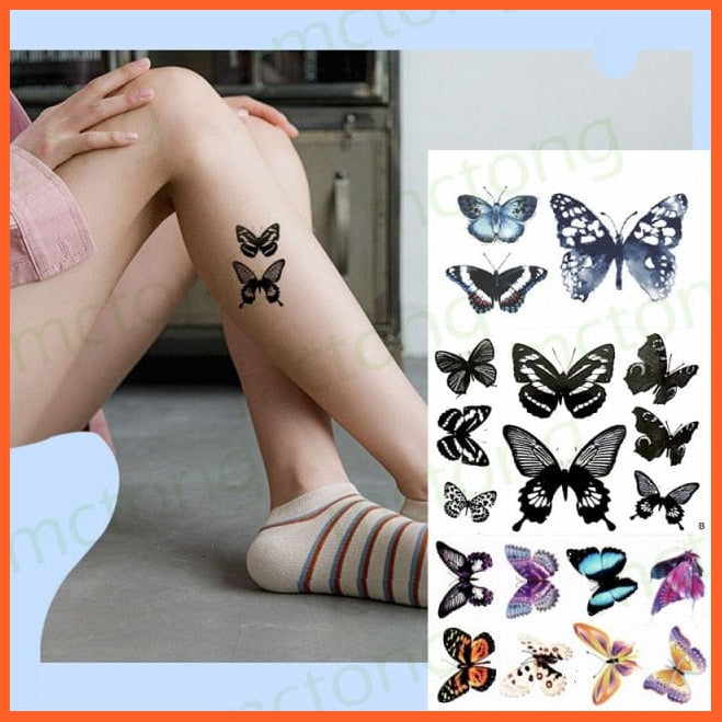 Waterproof Temporary Tattoo Sticker | 3D Butterfly Fake Tattoo | Flash Snake Feather Tattoo Body Art Rose For Girl Women Men | whatagift.com.au.