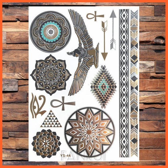 whatagift.com.au Tattoo AYS44 Sun Moon Star Temporary Tattoos | Gold Metallic Tattoo Stickers