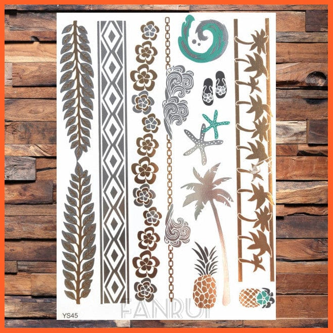 whatagift.com.au Tattoo AYS45 Sun Moon Star Temporary Tattoos | Gold Metallic Tattoo Stickers
