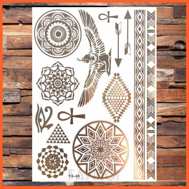whatagift.com.au Tattoo AYS48 Sun Moon Star Temporary Tattoos | Gold Metallic Tattoo Stickers
