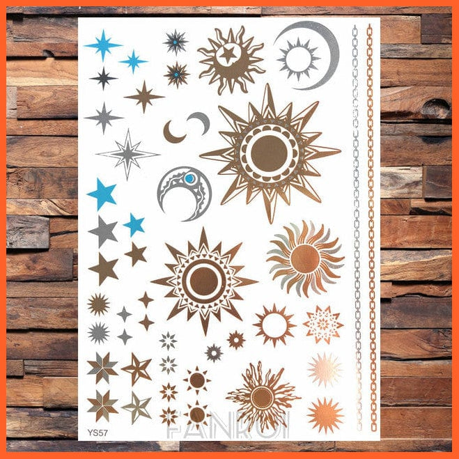 whatagift.com.au Tattoo AYS57 Sun Moon Star Temporary Tattoos | Gold Metallic Tattoo Stickers