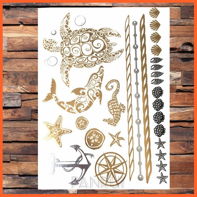whatagift.com.au Tattoo AYS63 Sun Moon Star Temporary Tattoos | Gold Metallic Tattoo Stickers
