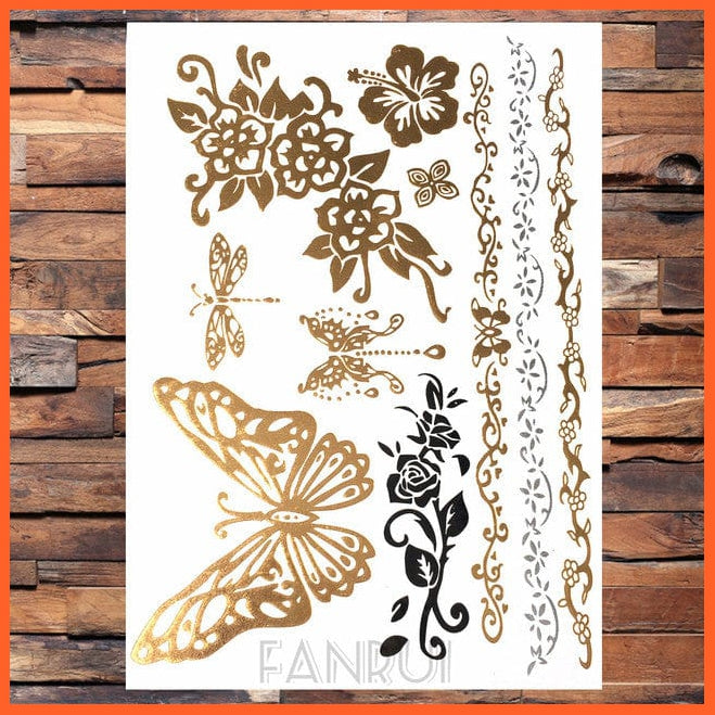 whatagift.com.au Tattoo AYS64 Sun Moon Star Temporary Tattoos | Gold Metallic Tattoo Stickers