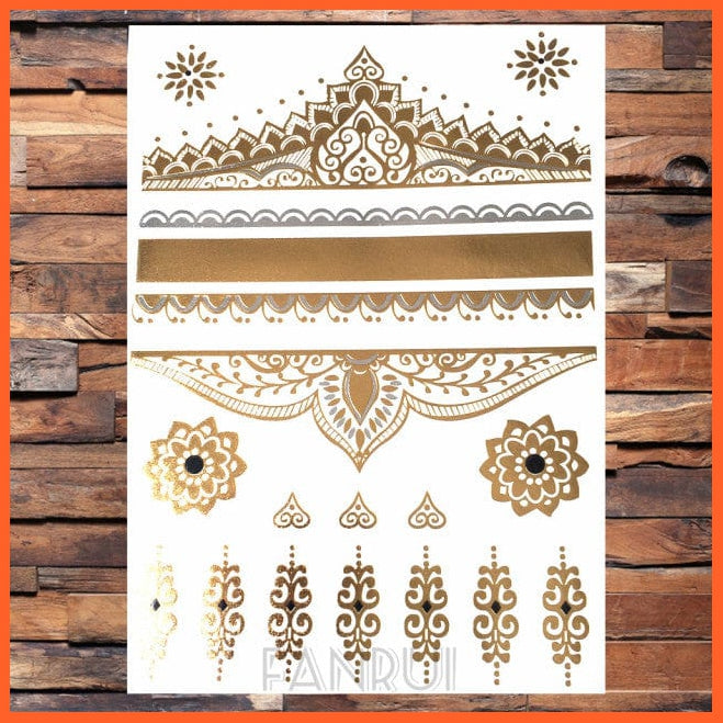 whatagift.com.au Tattoo AYS74 Sun Moon Star Temporary Tattoos | Gold Metallic Tattoo Stickers