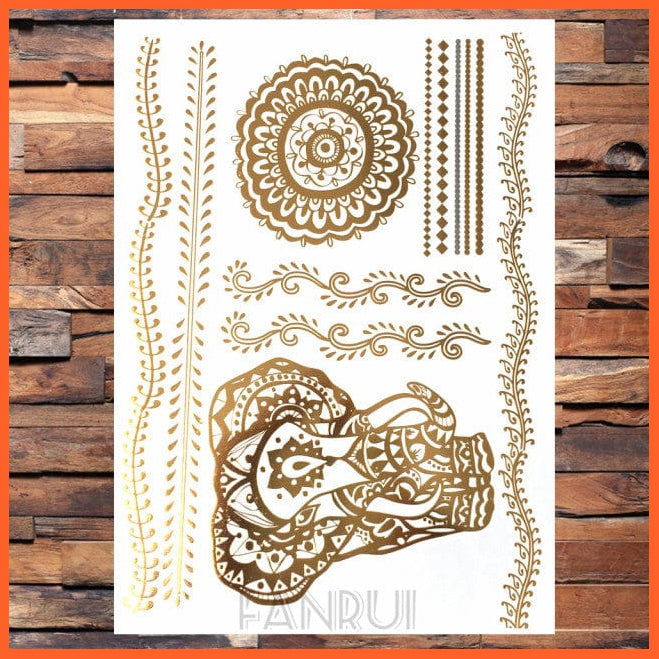 whatagift.com.au Tattoo AYS97 Sun Moon Star Temporary Tattoos | Gold Metallic Tattoo Stickers