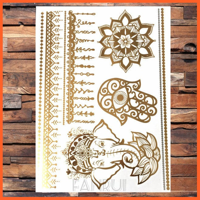 whatagift.com.au Tattoo AYS98 Sun Moon Star Temporary Tattoos | Gold Metallic Tattoo Stickers