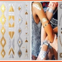 Big Feather Pattern Combination Sexy Body Art Stickers | Waterproof Golden Silver Glitter Tattoo Stickers | whatagift.com.au.