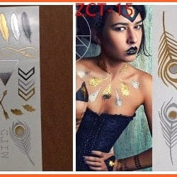 Big Feather Pattern Combination Sexy Body Art Stickers | Waterproof Golden Silver Glitter Tattoo Stickers | whatagift.com.au.