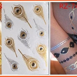 Big Feather Pattern Combination Sexy Body Art Stickers | Waterproof Golden Silver Glitter Tattoo Stickers | whatagift.com.au.