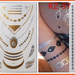 Big Feather Pattern Combination Sexy Body Art Stickers | Waterproof Golden Silver Glitter Tattoo Stickers | whatagift.com.au.