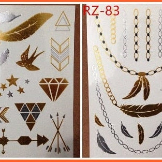 Big Feather Pattern Combination Sexy Body Art Stickers | Waterproof Golden Silver Glitter Tattoo Stickers | whatagift.com.au.