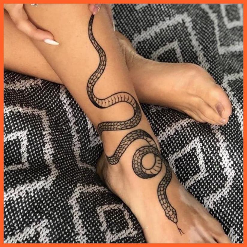 Big Size Black Snake Temporary Tattoo Stickers For Women | Men Body Waist Waterproof Dark Wine Snake Stickers | whatagift.com.au.