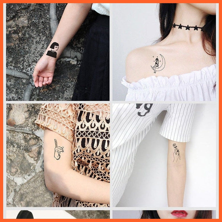 Black Simple Lines Old School Sexy Girl Waterproof Temporary Tattoos | Arm Body Ankle Flowers Fashion Diy Tattoo | whatagift.com.au.