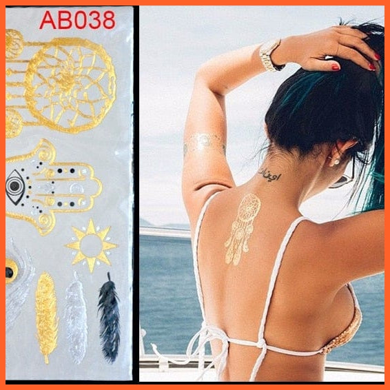 Body Art Painting Tattoo Stickers | Glitter Gold Temporary Flash Diy Tattoo For Women Men | whatagift.com.au.