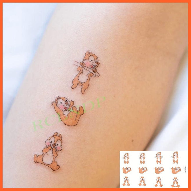 whatagift.com.au Tattoo Dark Blue Waterproof Cute squirrel fox dog rabbit owl Cat animal tattoo stickers
