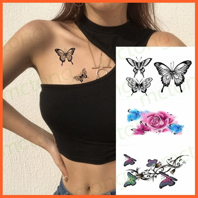 Waterproof Temporary Tattoo Sticker | 3D Butterfly Fake Tattoo | Flash Snake Feather Tattoo Body Art Rose For Girl Women Men | whatagift.com.au.
