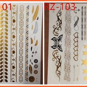 Flash Gold Metallic Tattoo | Necklace Body Stocking Arabic Gold Glitter Temporary Stickers | whatagift.com.au.