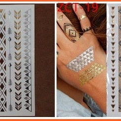 Flash Gold Metallic Tattoo | Necklace Body Stocking Arabic Gold Glitter Temporary Stickers | whatagift.com.au.