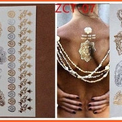 Flash Gold Metallic Tattoo | Necklace Body Stocking Arabic Gold Glitter Temporary Stickers | whatagift.com.au.