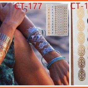 Flash Gold Metallic Tattoo | Necklace Body Stocking Arabic Gold Glitter Temporary Stickers | whatagift.com.au.