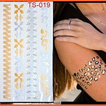 Flash Gold Metallic Tattoo | Necklace Body Stocking Arabic Gold Glitter Temporary Stickers | whatagift.com.au.